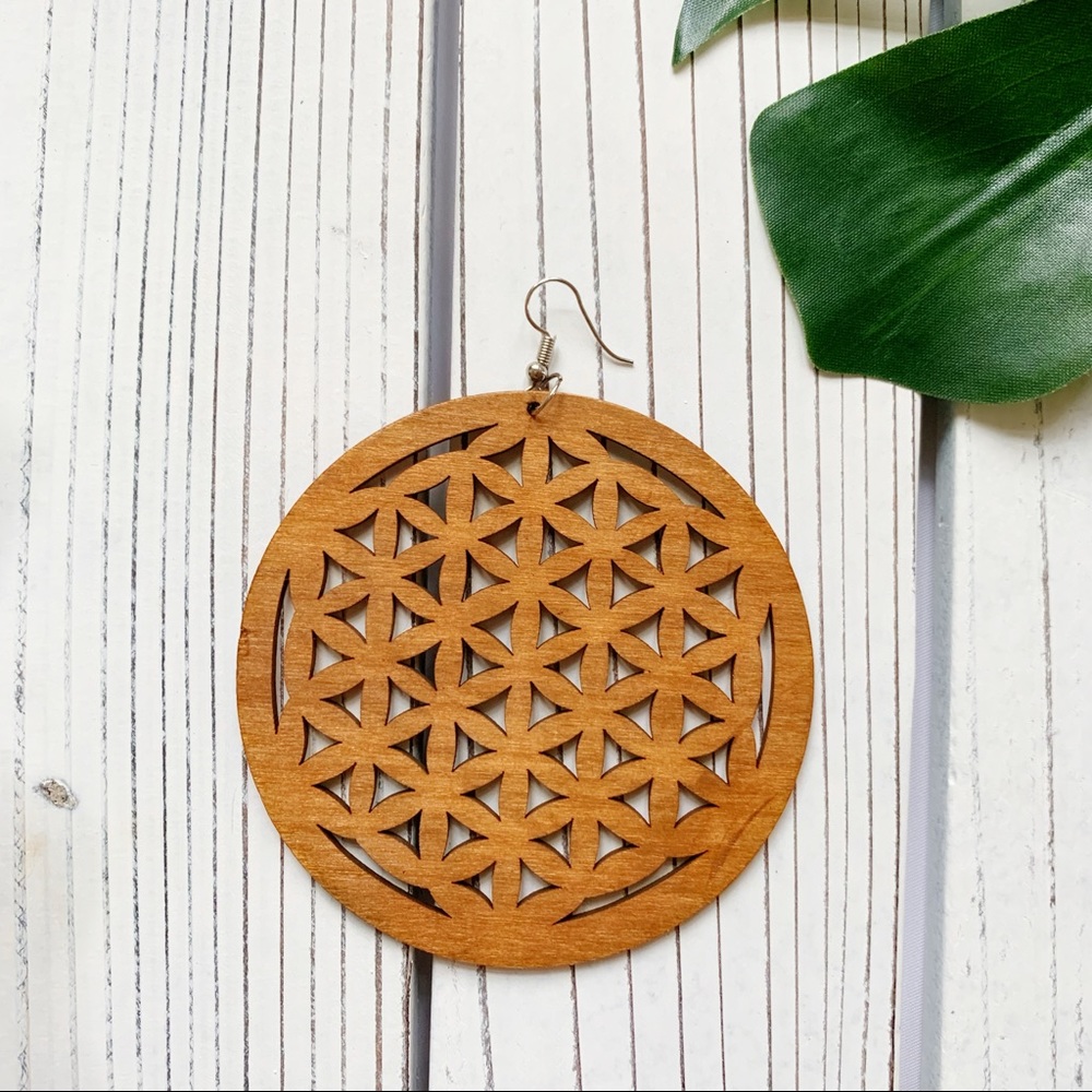 Wooden Earrings | Geometric Wooden Earrings New - Picture 2 of 2